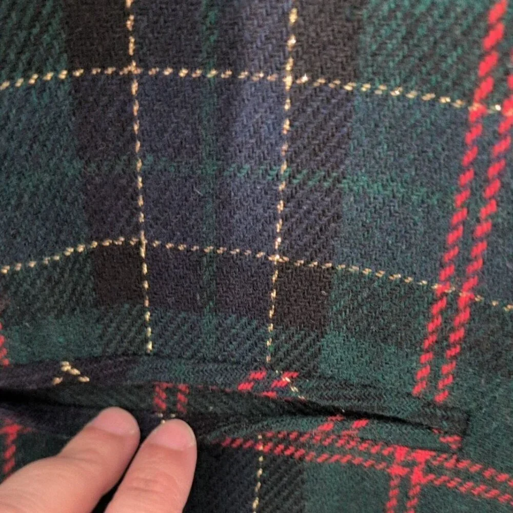 Vintage Sag Harbor Plaid Metallic Blazer Womens Size 18 Green Wool Blend Jacket